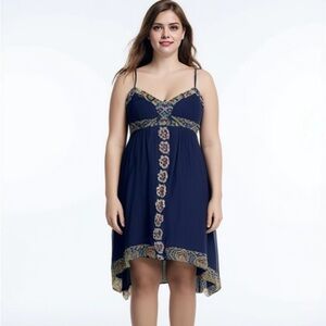 Nicole by Nicole Miller Elegant Navy Blue Floral Dress